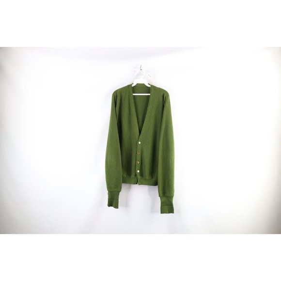 Vtg 60s Mens Medium Blank Kurt Cobain Knit Cardigan Sweater Avocado Green USA
